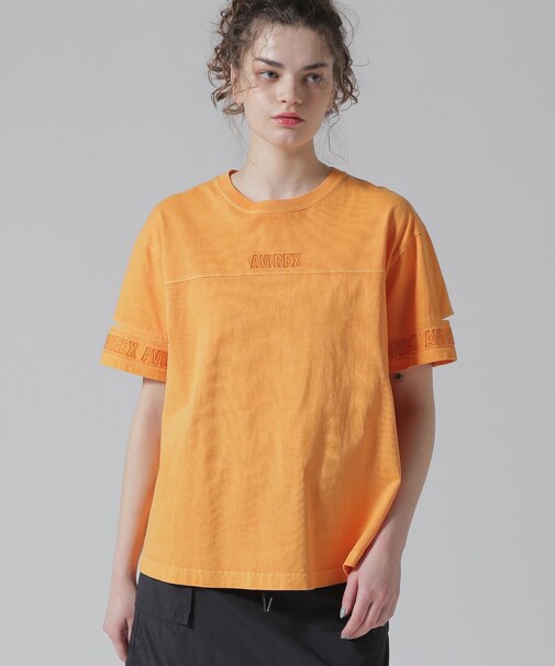 FADE WASH CUFFS OPEN EMBROIDERY T-SHIRT／フェイドウォッシュ カフスオープン刺繍Tシャツ