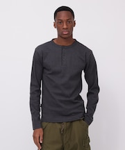 《DAILY/デイリー》RIB L/S HENLEY NECK T-SHIRT