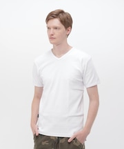 《DAILY／デイリー》RIB S／S V-NECK T-SHIRT／リブ 半袖 ブイネック Tシャツ  デイリーウェア