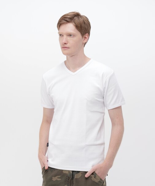 《DAILY/デイリー》RIB S/S V-NECK T-SHIRT/リブ 半袖 ブイネック Tシャツ デイリーウェア