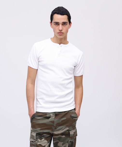 《DAILY／デイリー》RIB S／S HENLEY NECK T-SHIRT