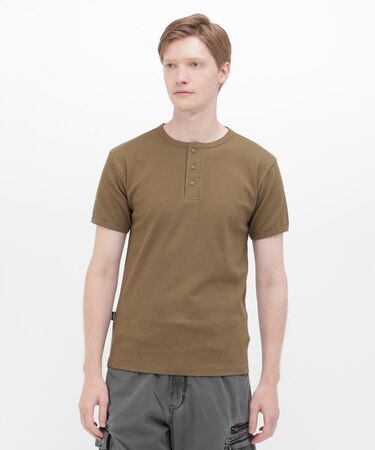 《DAILY/デイリー》RIB S/S HENLEY NECK T-SHIRT