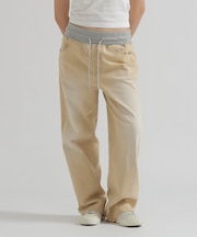 WAIST RIB COLOR BLOCKED DENIM PANTS