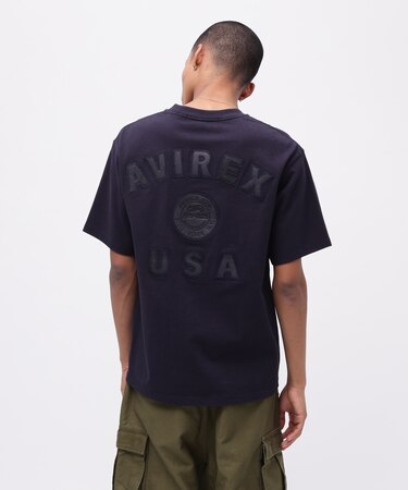 《50th Anniversary》LEATHER PATCHED VARSITY T-SHIRT / レザー パッチド バーシティ 半袖T