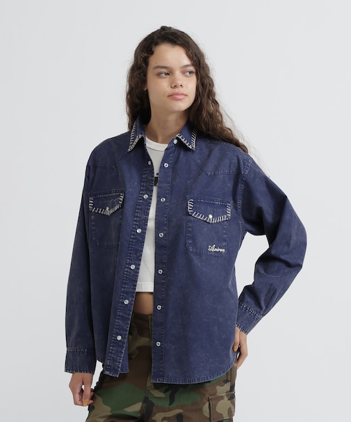 《WOMAN》L／S ACID WASH SHIRT