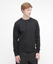 HONEYCOMB WAFFLE L／S HENLEY NECK T-SHIRT
