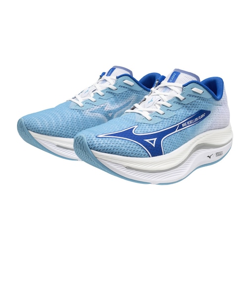 ミズノ(MIZUNO)ランニングシューズ ウエーブリベリオンフラッシュ2 ブルー ホワイト J1GC243551 スニーカー マラソン 安定性