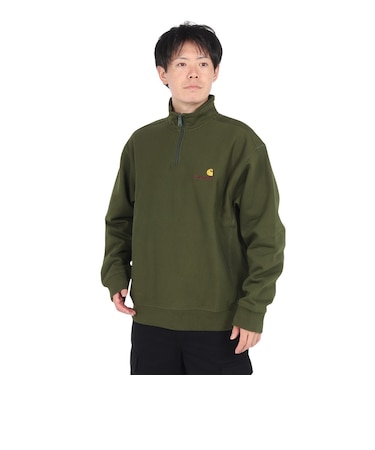 カーハート（CARHARTT）ハーフジップ アメリカン スクリプト スウェットシャツ I0270142BRXX24FW