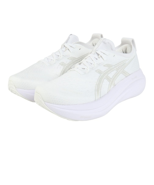 アシックス（ASICS）ランニングシューズ ゲルニンバス27 ホワイト グレー 1011B958.100 スニーカー クッション GEL-NIMBUS 27
