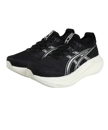 アシックス(ASICS)ランニングシューズ ゲルニンバス27 ワイド ブラック グレー 1012B752.002 スニーカー クッション