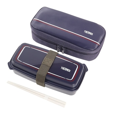 サーモス(THERMOS)ランチボックス 紺 600ml DJO-600 NVY 1段弁当 食洗器対応 電子レンジ対応 弁当箱 ベルト付き 仕切り 箸付き 保…