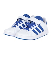 アディダス（adidas）ジュニアスニーカー スポーツシューズ グランドコート 2.0 キッズ ホワイト ブルー NLD08-JQ8000  運動靴 トップス…