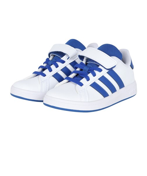 アディダス（adidas）ジュニアスニーカー スポーツシューズ グランドコート 2.0 キッズ ホワイト ブルー NLD08-JQ8000  運動靴 トップス…