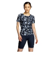 ナイキ（NIKE）フィットネス水着 水泳 総柄ジップ付き半袖セパレーツ 上下セット 黒 M-3Lサイズ 2993149-009