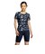 ナイキ（NIKE）フィットネス水着 水泳 総柄ジップ付き半袖セパレーツ 上下セット 黒 M-3Lサイズ 2993149-009