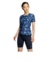 ナイキ(NIKE)フィットネス水着 水泳 総柄ジップ付き半袖セパレーツ 上下セット 紺 M-LLサイズ 2993149-008