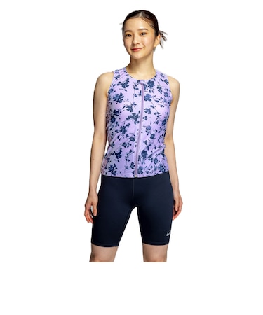 ナイキ（NIKE）フィットネス水着 水泳 総柄ジップ付きセパレーツ 上下セット 紫 M-LLサイズ 2993148-024