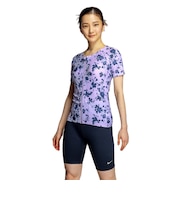 ナイキ(NIKE)フィットネス水着 水泳 総柄ジップ付き半袖セパレーツ 上下セット 紫 M-LLサイズ 2993149-024
