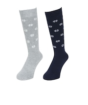 クー(Coo.)靴下 クルーソックス HEAT-X 2足組 ネイビー×グレー ユキドット22.0~25.0センチ 895CO5GSA0063 GRY22