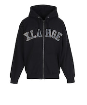 エクストララージ(XLARGE)PERFORATED レザー ロゴ ジップ アップ フーデッド スウェットシャツ 101261012007-BLACK