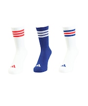 アディダス(adidas)靴下 スリーストライプス クッション スポーツウェア クルーソックス 3足組 白×青 25-30cm UW730-KE5502 ソッ…