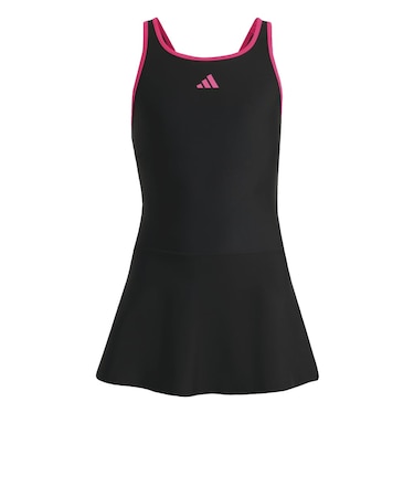 アディダス(adidas)水着 ジュニア 女子 水泳 レーサーバック スイムドレス 黒×ピンク 110-160サイズ SV911-JZ0742 キッズ スカート