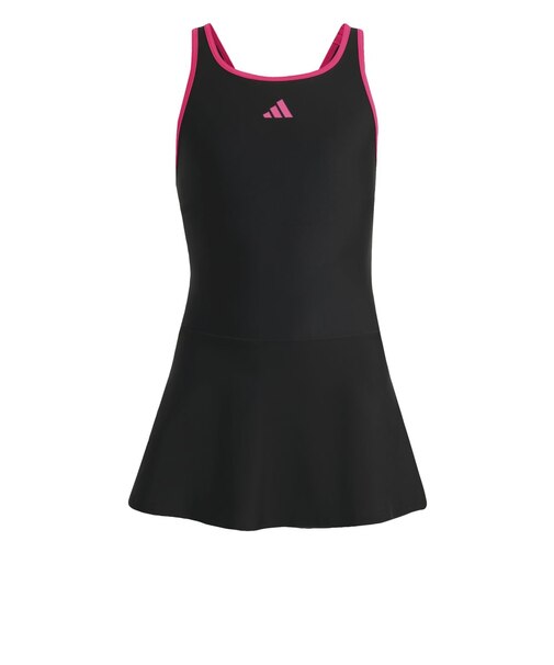 アディダス(adidas)水着 ジュニア 女子 水泳 レーサーバック スイムドレス 黒×ピンク 110-160サイズ SV911-JZ0742 キッズ スカート