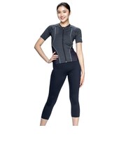 ナイキ(NIKE)フィットネス水着 レディース 水泳 セミロングレギンス 半袖 ジップ セパレーツ 黒 M-LLサイズ 2993173-0009