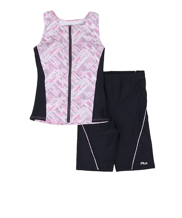 フィラ（FILA）フィットネス水着 レディース 水泳 チェック柄プリントジップセパレート 346601-PK