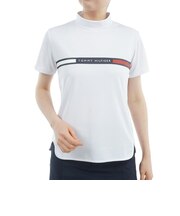 ゴルフウェア 吸水速乾 半袖 ラインロゴ モックネックシャツ THLA532-WHT