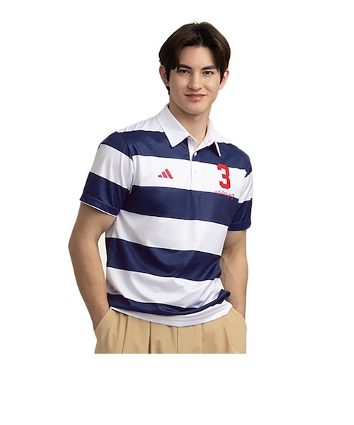 アディダス（adidas）ゴルフウェア 接触冷感 ワイドボーダー 半袖シャツ OGH93-KM0871 NVY