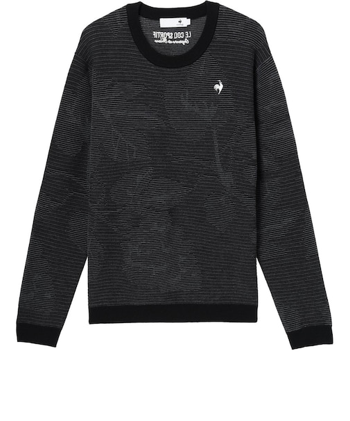ルコックスポルティフ（lecoqsportif）ゴルフウェア リーフ柄ジャカード長袖クルーネックセーター LG6FST00M BK00