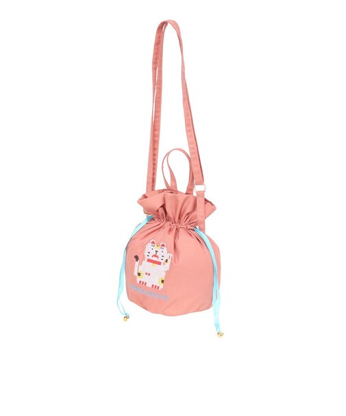 アミナ（amina）交差縫い巾着 ショルダー バッグ 7CRP4202 PK NEKO