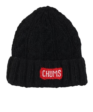チャムス（CHUMS）ニット帽 ニットキャップ ネパールニットワッチ CH05-1397-K001 ブラック ウール100％ ケーブル編み