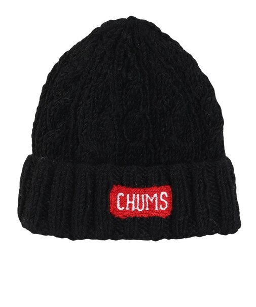 チャムス（CHUMS）ニット帽 ニットキャップ ネパールニットワッチ CH05-1397-K001 ブラック ウール100％ ケーブル編み