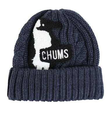 チャムス（CHUMS）ニット帽 ニットキャップ ブービーニットワッチ CH25-1065-N001 ネイビー ケーブル編み ブービーロゴ ちくちくが少ない