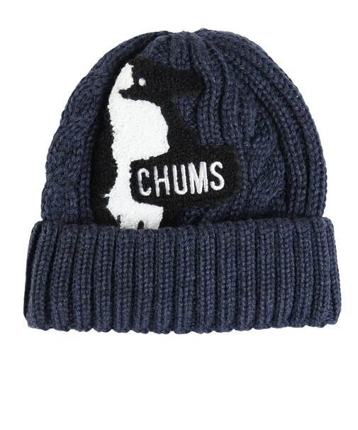 チャムス（CHUMS）ニット帽 ニットキャップ ブービーニットワッチ CH25-1065-N001 ネイビー ケーブル編み ブービーロゴ ちくちくが少ない