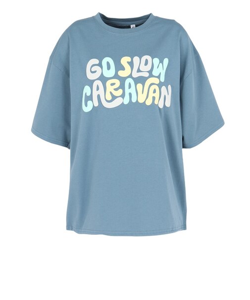 ゴースローキャラバン（GOSLOWCARAVAN）シリコンバイオ ヒッピーロゴ ゆったり 半袖Tシャツ 366107 BLU