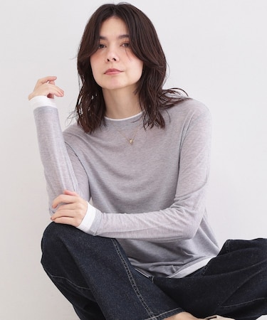 配色レイヤードロングスリーブTシャツ【洗える】