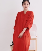 キーネックロングワンピース【洗える】