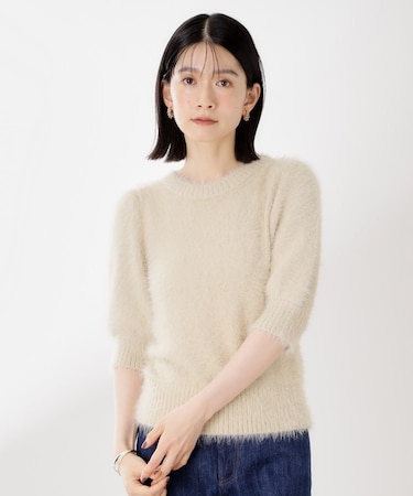 【大人の魅力引き出す】5分袖フェザーニット/洗える