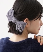 【華やか&上品】ビジューベロアリボンバレッタ