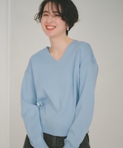 【S-XLサイズ/上品見えが叶う】Vネックニット/洗濯機OK