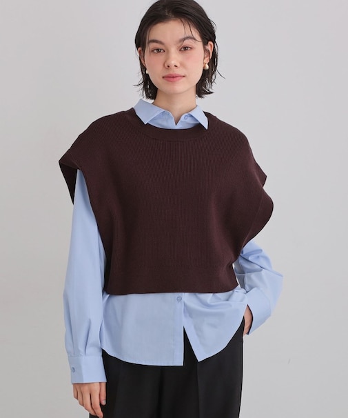 【2点セット】レイヤードスタイルでこなれ見え ニットベスト&シャツ