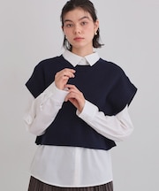 【2点セット】レイヤードスタイルでこなれ見え ニットベスト&シャツ