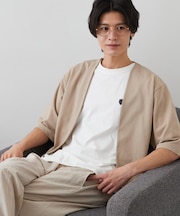 メッシュ五分袖カーディガン+半袖Tシャツ セットアイテム 洗濯機OK