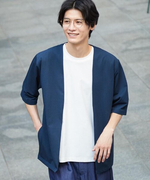 メッシュ五分袖カーディガン+半袖Tシャツ セットアイテム 洗濯機OK