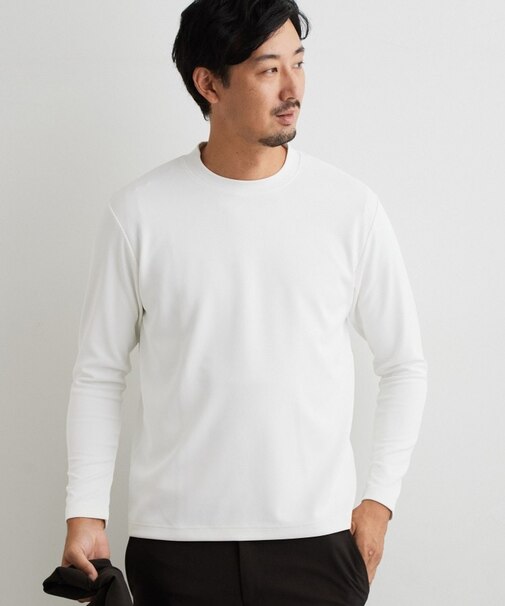 【ジャケットインにおすすめ】ビジネス長袖Tシャツ 洗濯機OK/襟高