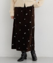 大人レトロな花柄刺繍ナロースカート