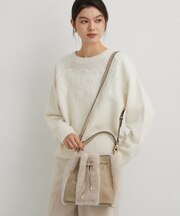 フェイクファー切り替え巾着バッグ